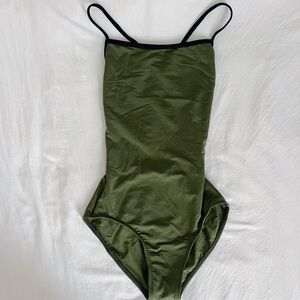 RARE Mariia Alina Adjustable Loop Camisole Leotard in Olive/black